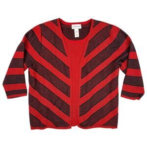 Metallic Mock Cardigan 3/4 Sleeve Women's XL Holiday Shirt Top Red Black Stripe